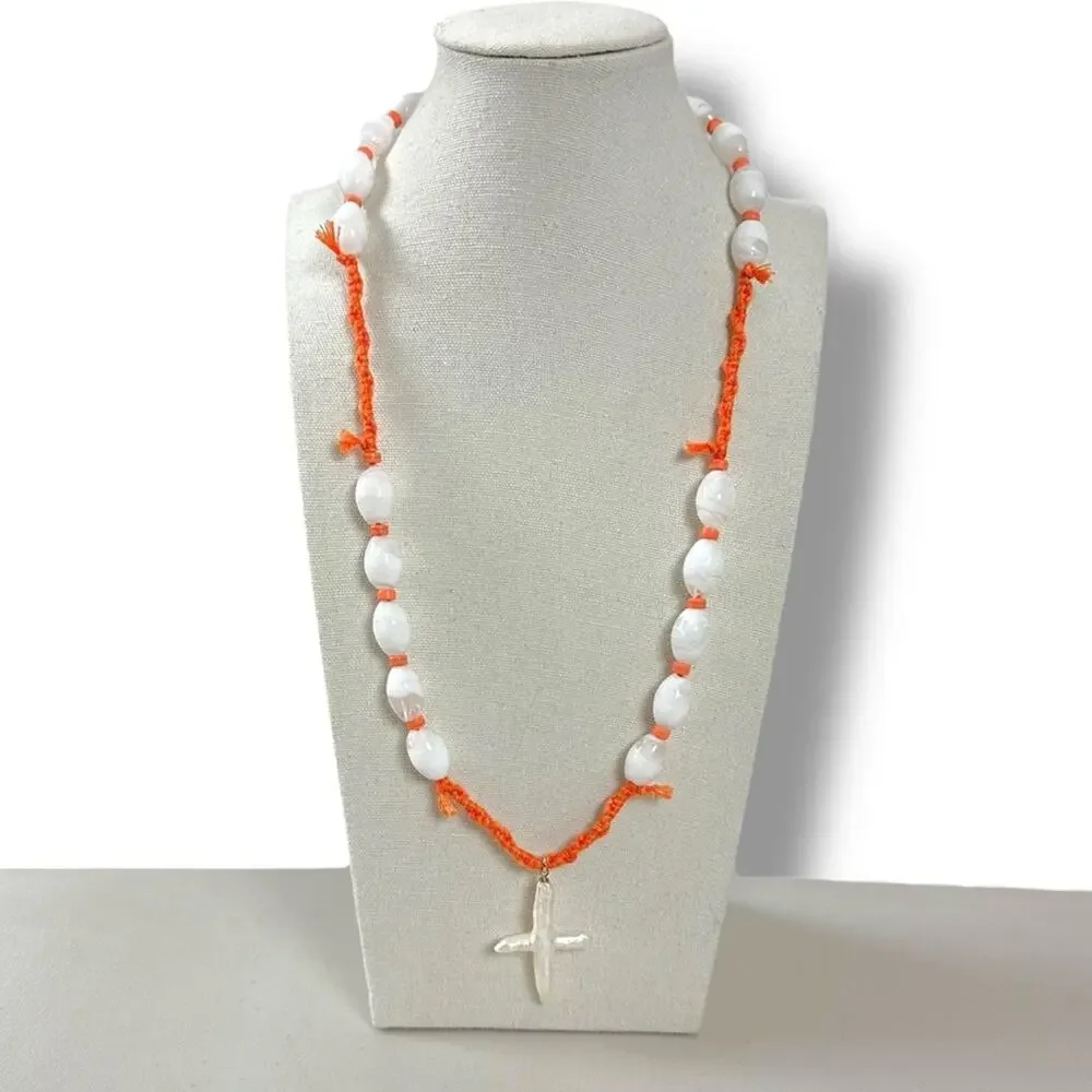 Free People Ariana Ost Easy Does It Pearl Cross Strand Necklace Bohemian Beach